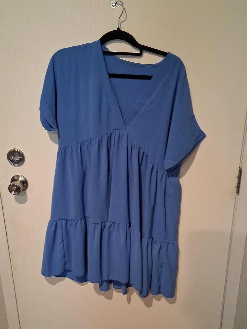 V-Neck Tiered Mini Dress in Periwinkle Blue